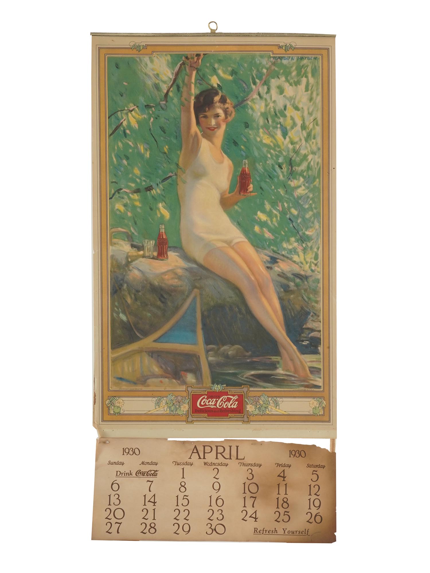 VINTAGE 1930 APRIL AMERICAN COCA COLA CALENDAR PIC-0